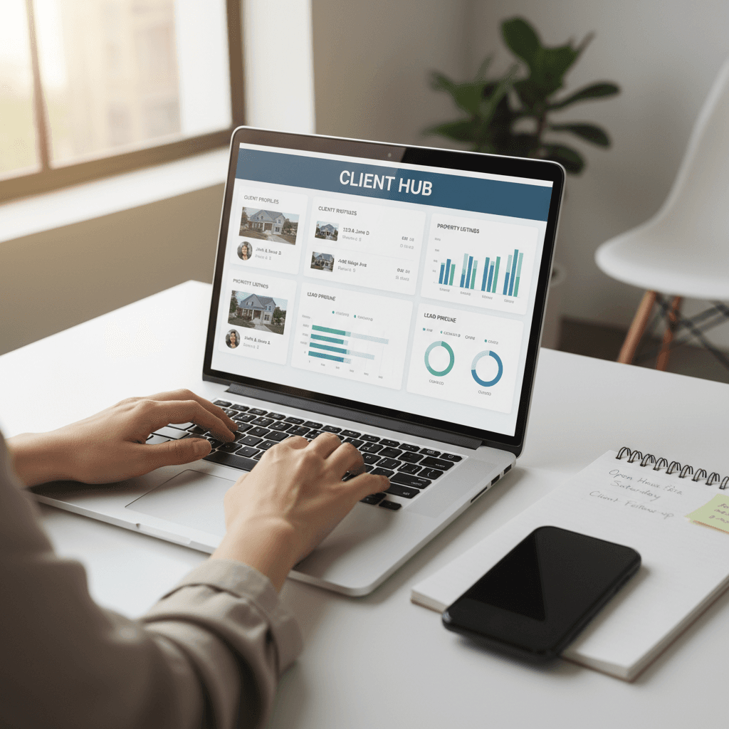 Hands typing on a laptop setting up CRM automation software